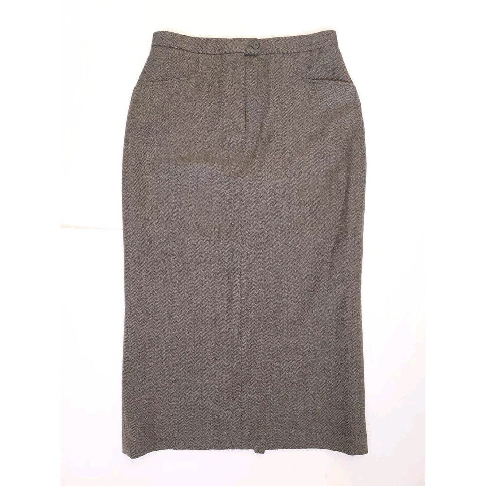 Vintage Laura Scott Petite Wool Blend Green Herringbone Lined Skirt Size 12P